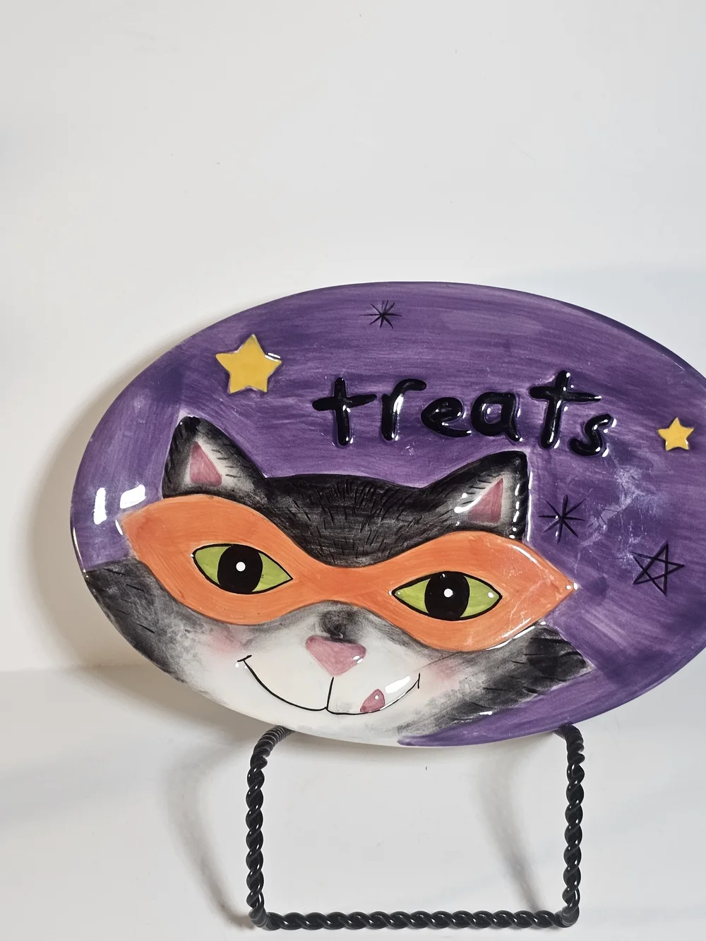 Fitz & Floyd Halloween Treats Cat Appetizer Plate Oval Candy Dish Purple Ceramic